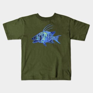 Neon Blue Green Hogfish - funky fish design Kids T-Shirt